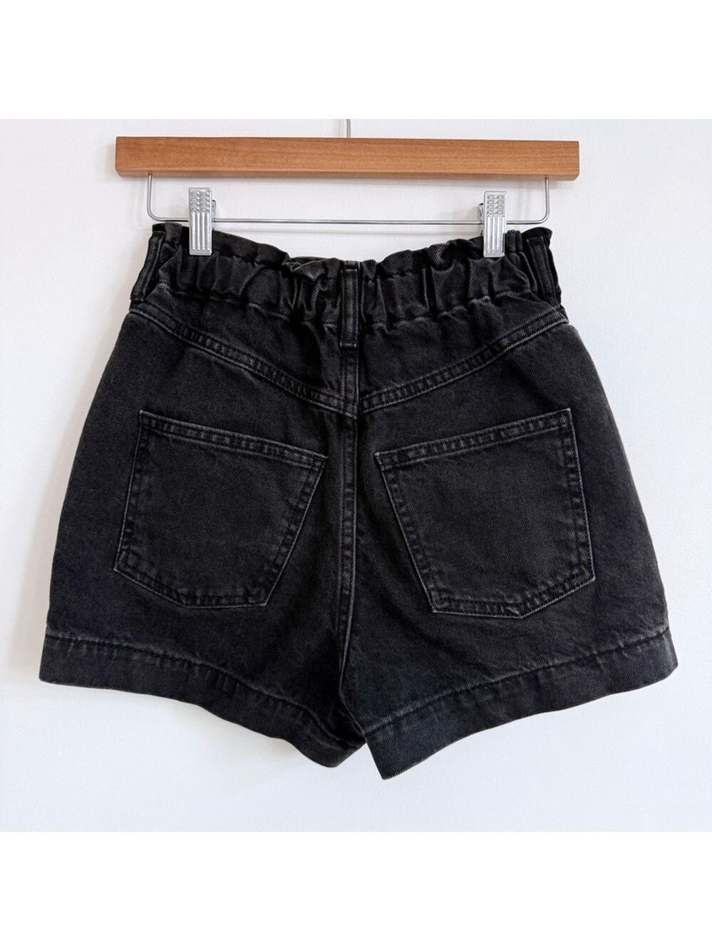 Topshop High Waisted Paperbag Black Denim Shorts Womens US 2 Cotton - Picture 4 of 10